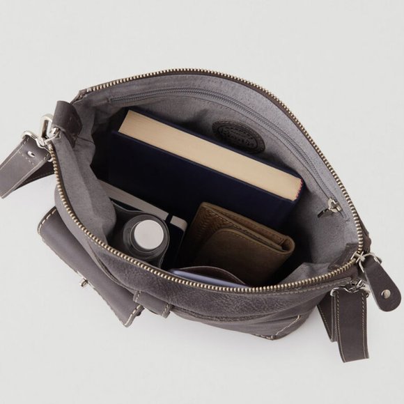 Roots Leather Charcoal Canadian Villager Tribe Crossbody Bag - Picture 4 of 16